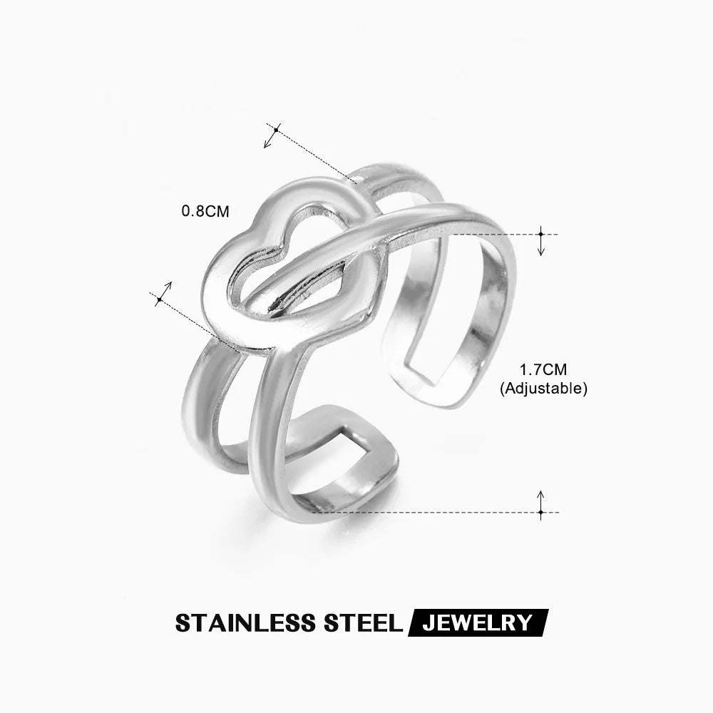2023 New Gold Color Stainless Steel Finger Ring Minimalist Metal Heart Love Opening Ring for Women Girls Party Jewelry Gift