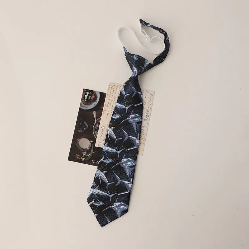 33cm Length Casual Trendy JK Ties Preppy Chic College Girl Short Necktie Polyester Floral Animal Printed Lazy-tie Vintage Cravat