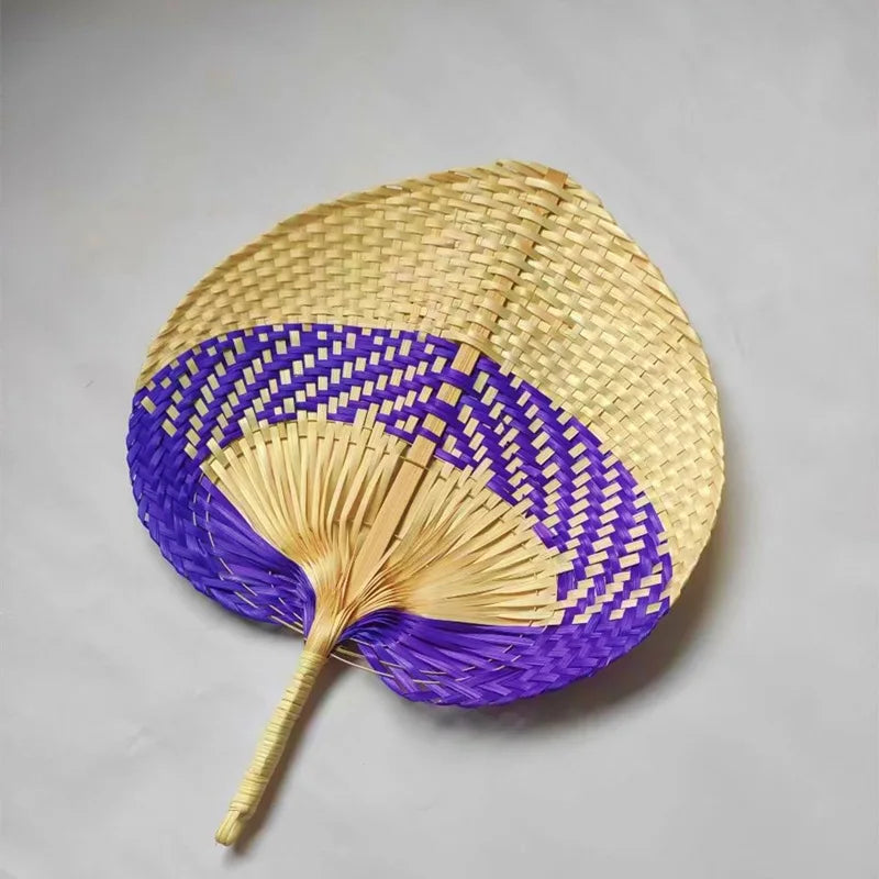 1pc Natural Bamboo Raffia Hand Fan Summer Cooling Supplies Hand Colored Woven Fan Farmhouse Wall Decoration Wedding Party Gift