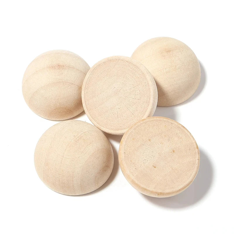 1-100pcs Half Wood Balls 10/12/15/18/20/25~80mm Natural Wooden Bead Ball Flatback Cabochon For Jewelry Making DIY Paitning Craft