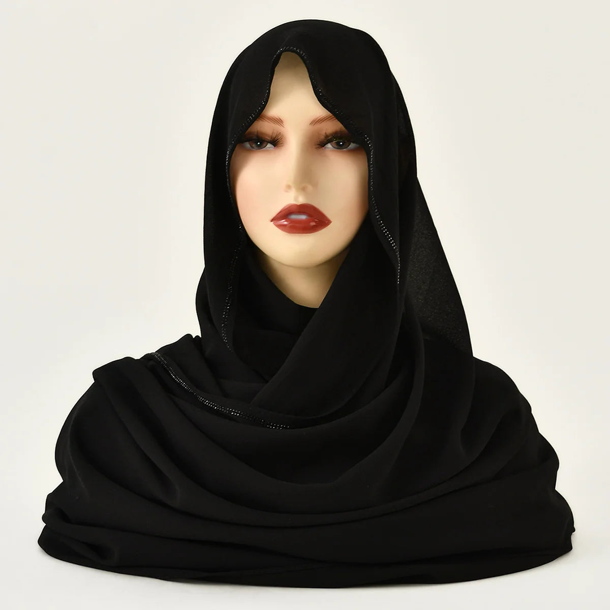 Rhinestone Chiffon Hijab Scarf For Women Stretch Shawl Plain Muslim Headband Fashion Solid Color Long Muffler