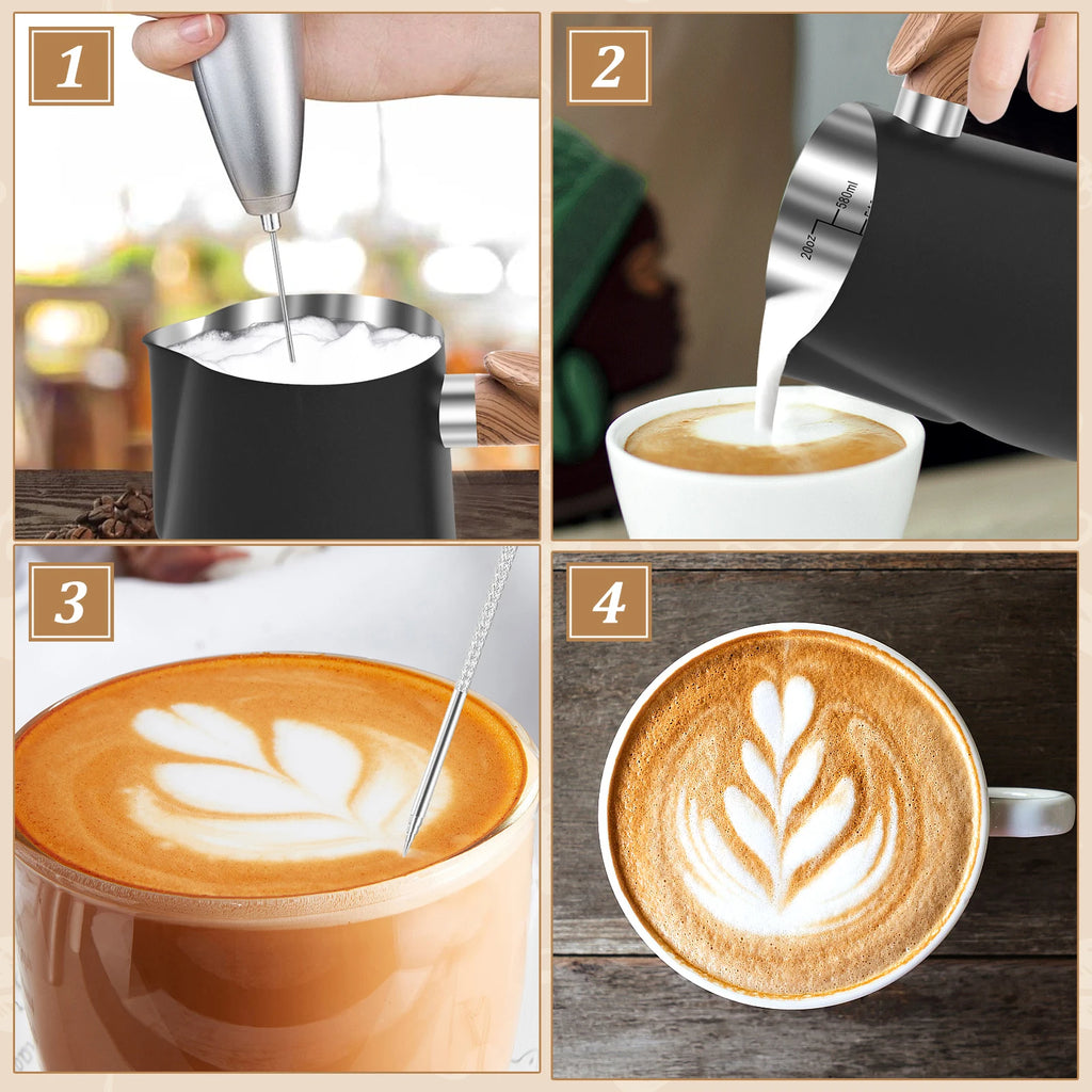 Milk Frothing Pitcher with scale Ergonomic handle Stainless steel safe and durable for Barista Espresso Pitcher