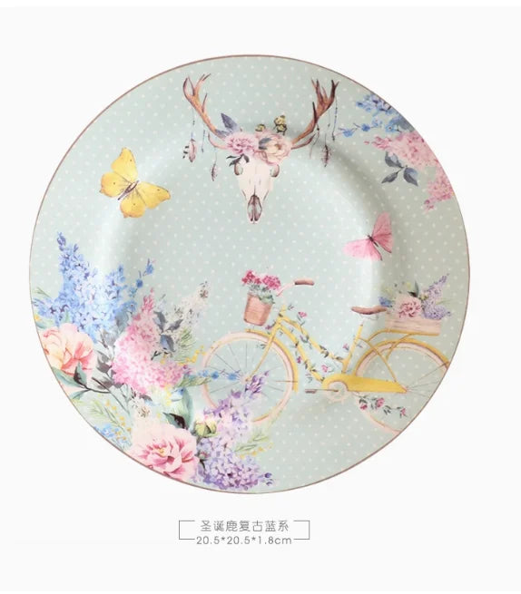 Pastoral Bone China Dishes And Plates Porcelain Cake Dish Pastry Fruit Tray Ceramic Tableware Steak Dinner Plate Decoration