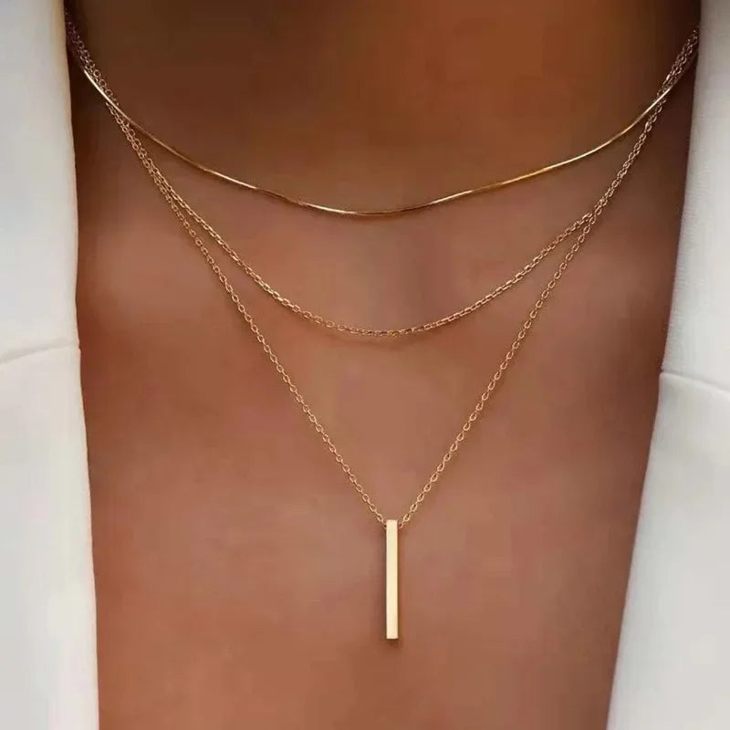 Vintage Bohemian Multilayer Minimalist Necklace for Women Stick Pendant Link Chain Necklace Collarbone Collares Fashion Jewelry