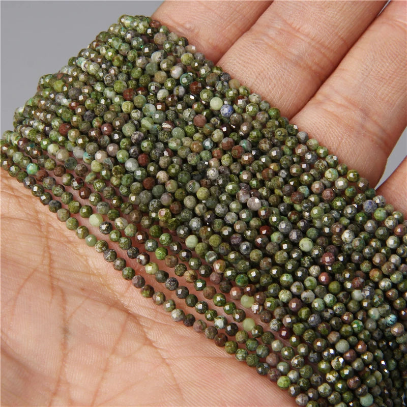 Micro Faceted Bead Natural Stone Beads Facted Green Emeralded 2 3 mm Spacer Loose Beads for Jewelry Making Necklace DIY Bracelet