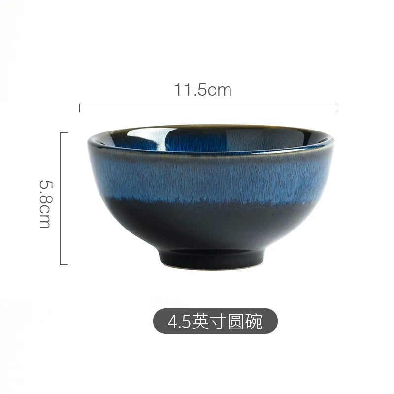 Japanese Blue Kiln Change Ceramic Tableware American Tableware Retro Household Dishes Set Rice Bowl Dishes Restaurant Plate