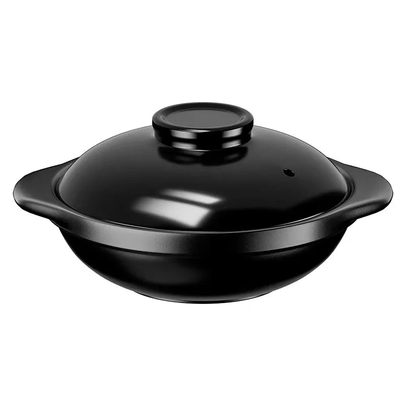 1 ceramic clay pot with lid - Traditional Asian style restaurant grade clay pot for cooking delicious rice, shallow stone bowl