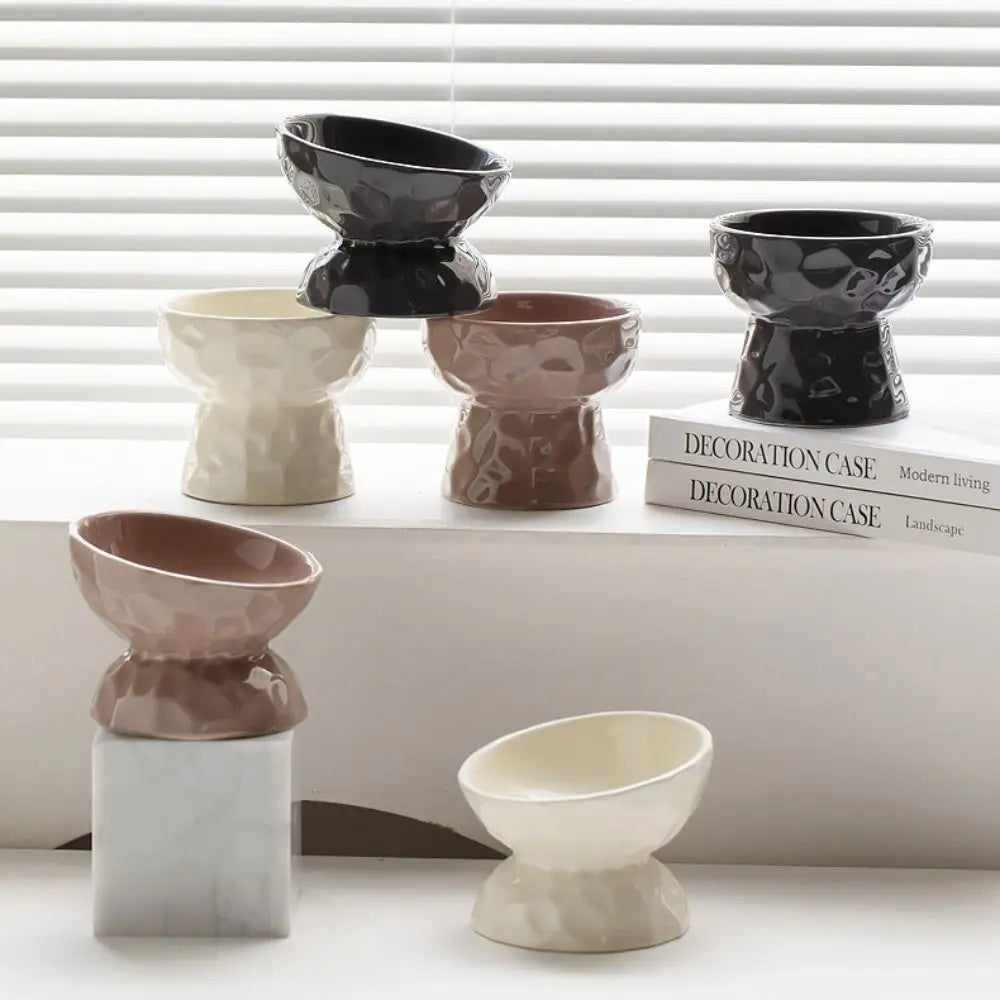 Ceramic Cat Bowl Creative Slanted/Flat Mouth Dog Food Feeding Basin Non-slip Multi-use Pet High Foot Bowl Water Container