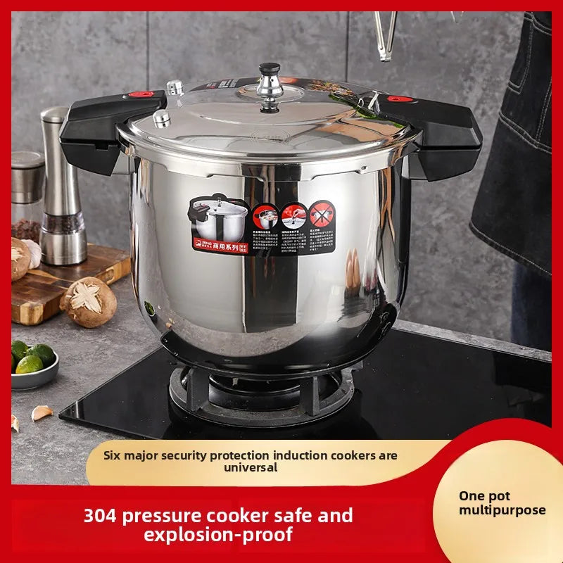 Large capacity stainless steel pressure cooker, compatible with stoves, used for safe cooking, canning, and stewing