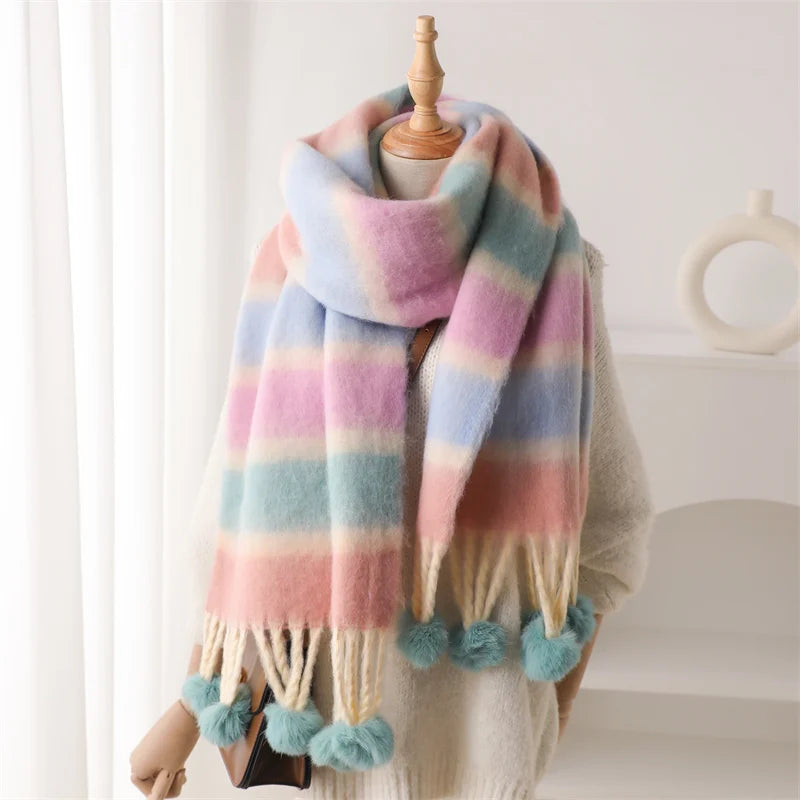 2024 Fashion Winter Design Multicolor Thick Warm Women Cashmere Like Looped Yarn Scarf Neck Shawls Tassel Pashmina Lady Men