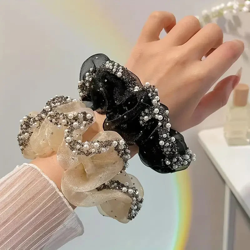 An elegant pearl and amphibole decorated mesh headband, women's fashionable headband, charming hair accessory