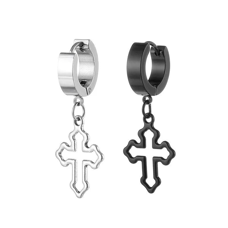 Classic Simple Cross Pendant Earrings Stainless Steel Fashion Vintage Geometric Stud Ear Jewelry Party Gifts For Women Men