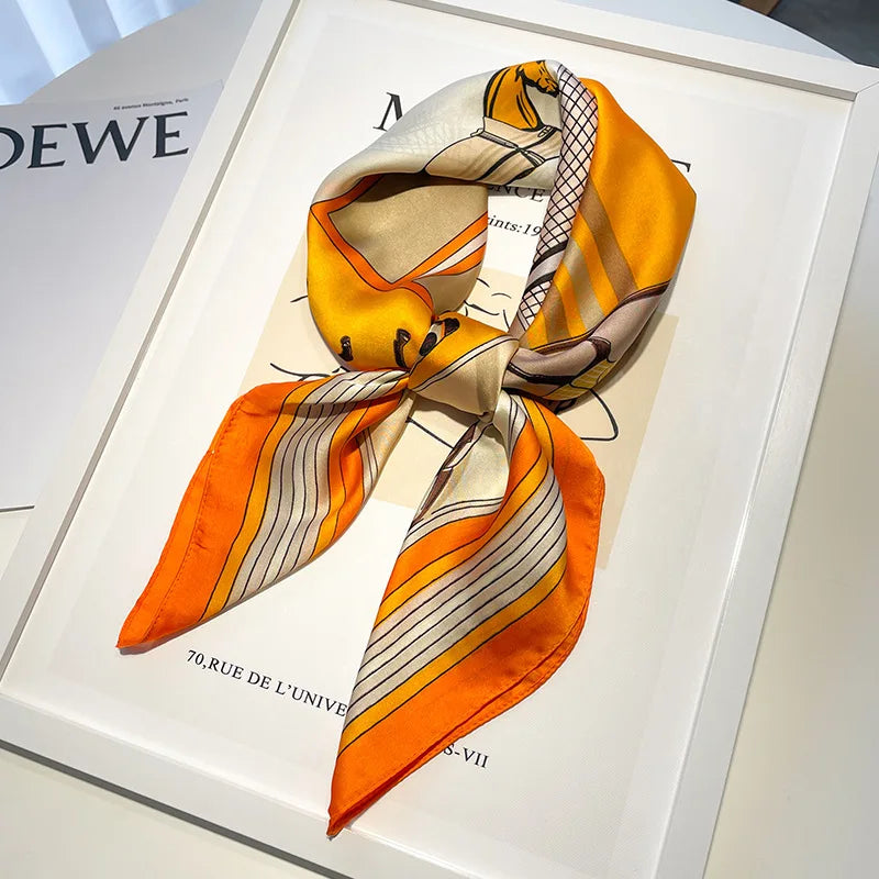 Head Scarf Women Luxury Brand Square 70*70cm Silk Foulard Satin Bandana Cheveux Soft Neckerchief Hijab Hair Scarves For Ladies