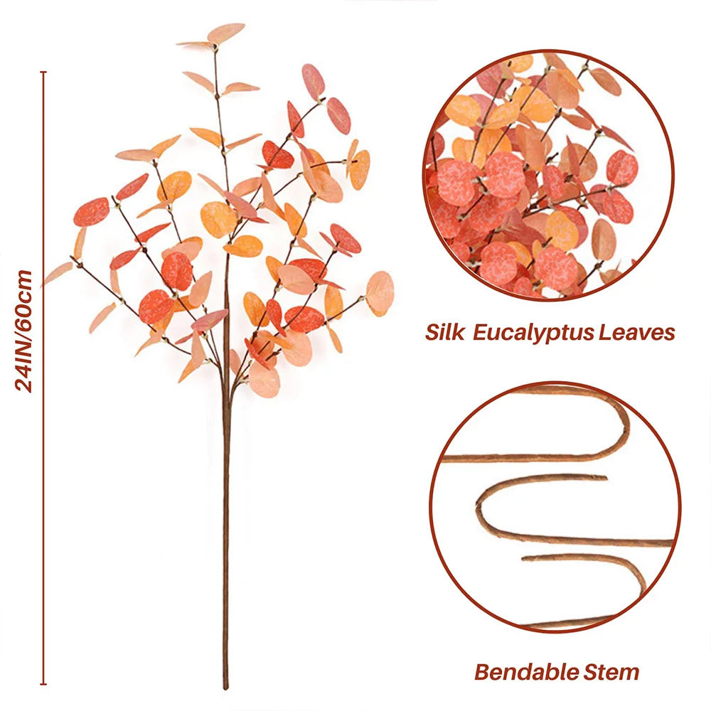 Artificial Eucalyptus Leaves Stems Thanksgiving Decor Tall Eucalyptus Fall Decorations for Halloween Farmhouse Decoration Floral