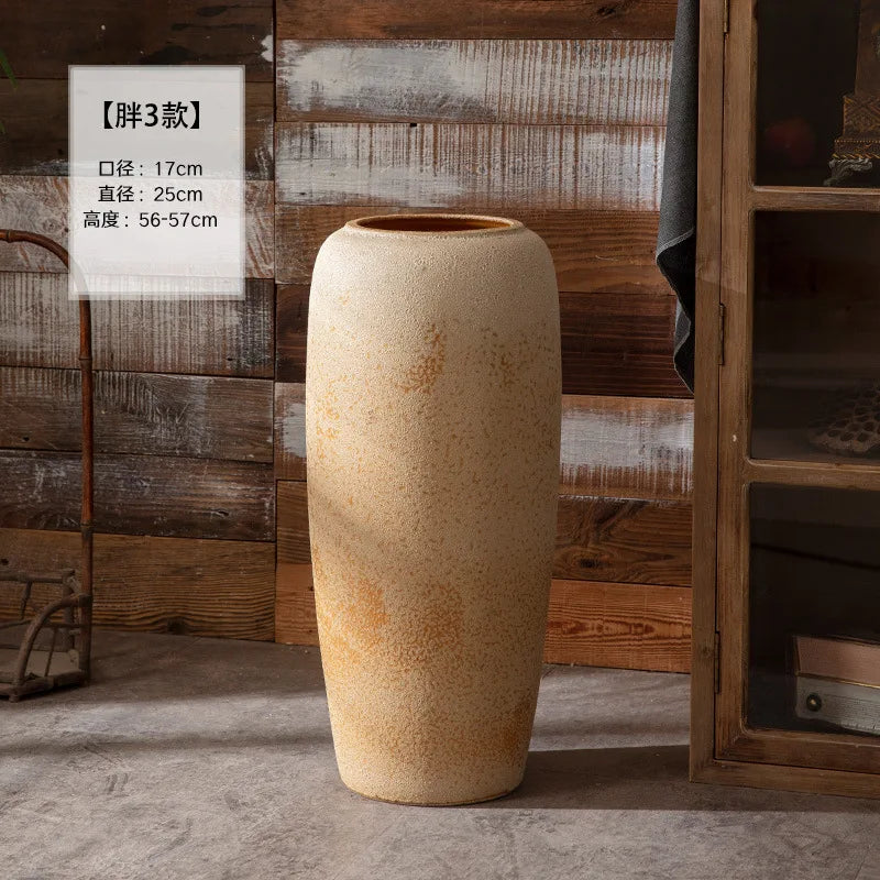 Floor Vase Jingdezhen Ceramic Large Vase Retro Nostalgic Handcrafted Rough Pottery Jar Living Room Vase Decoration
