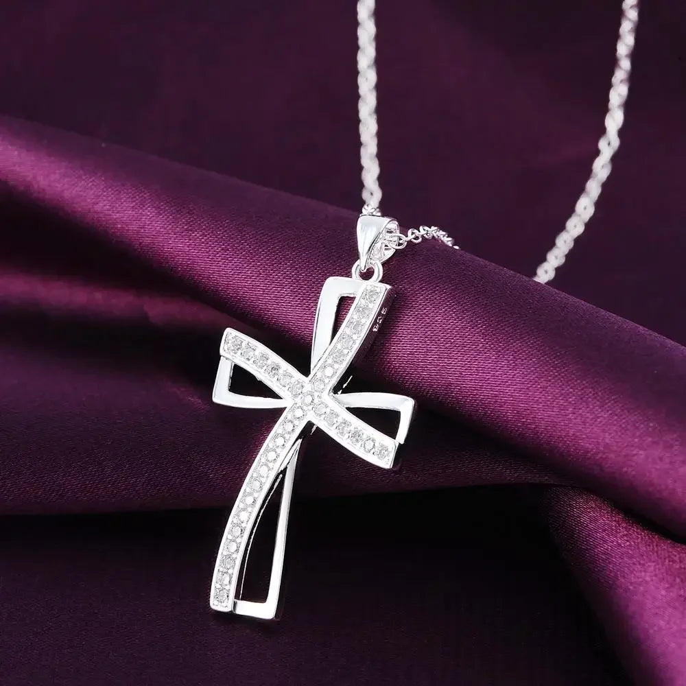 45cm 925 Sterling Silver Wedding Charm Crosses Necklace Lady Nice Jewelry Fashion  Elegant Women Classic High Quality