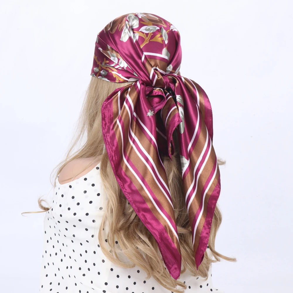 Silk Head Scarf Women Luxury Fashion Hair Scarve Summer Foulard Femme Satin Shawl Kerchief 90cm Square Headscarf Bandana Cheveux