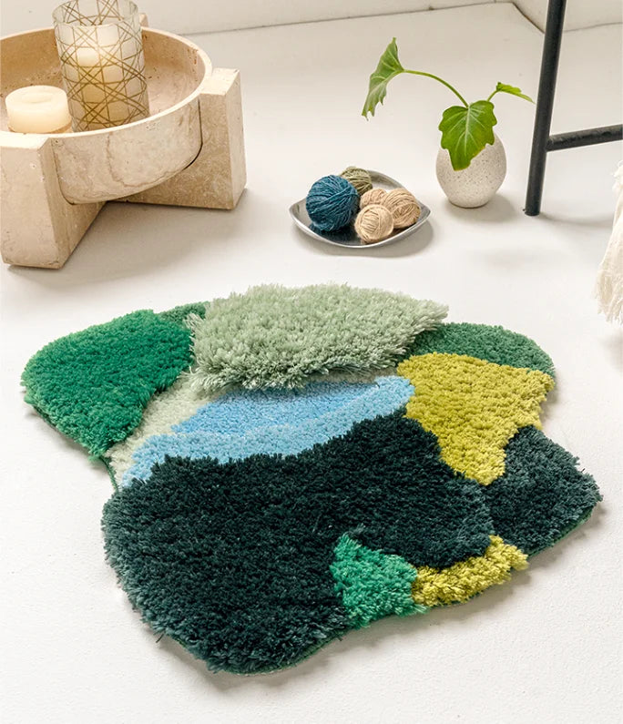 Nordic 3D Lawn Moss Rugs Carpet for Bedroom Living Room Green Forest Irregular Home Decor Chic Room Floor Mat Bedside Area Rug