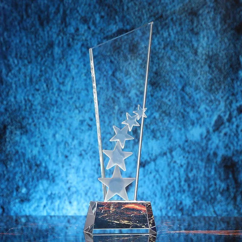 Customized Transparent Crystal Trophy, Gold Silver Copper, Five-Star, Excellent Staff Award, Home Decoration, 1Pc