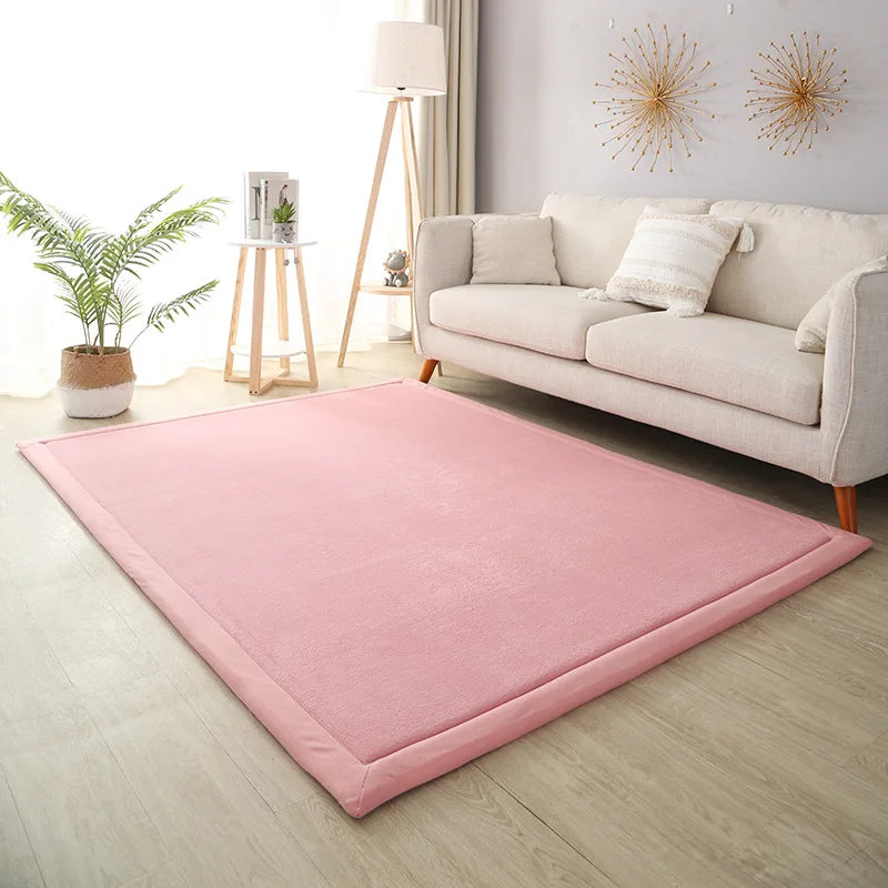 Thick Solid Color Rectangular Carpet For Living Room Ckildren Bedroom Play Rug Bay Window Soft Mat Baby Anti-fall Crawling Pads