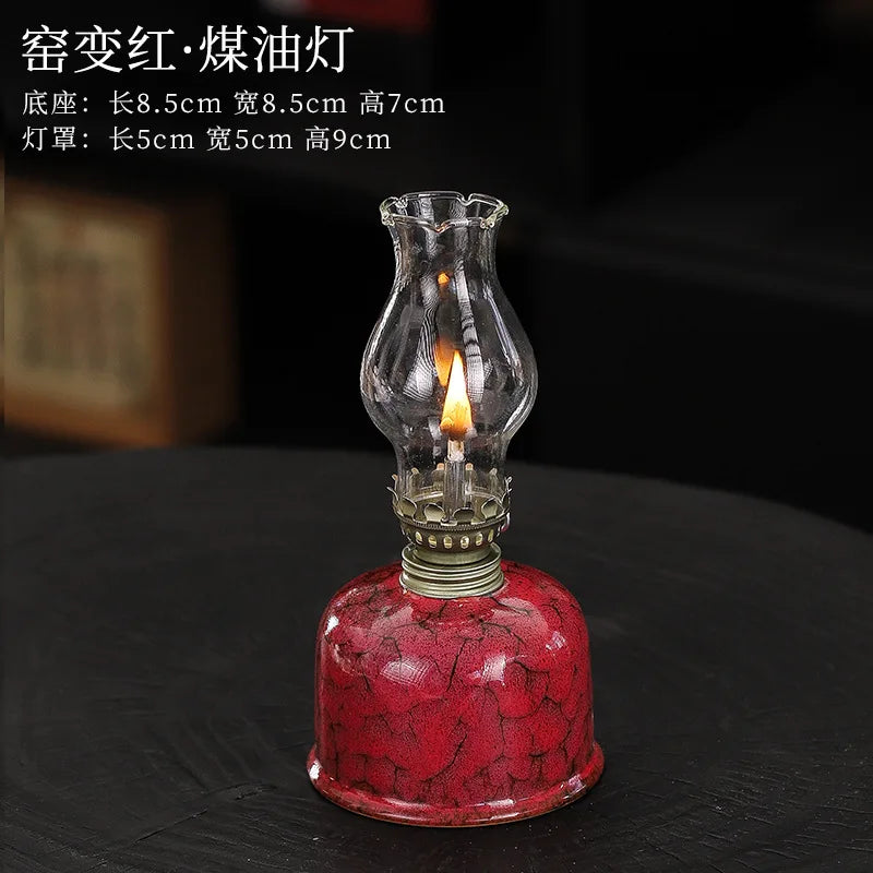 Vintage ceramic oil lamp, old desktop nostalgic butter lamp, home lighting atmosphere decoration ornaments, photography props