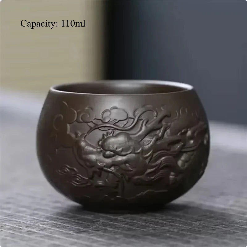 Chinese Hand Carving Purple Clay Teacup Outdoors Portable Tea Bowl Home Master Cup Traditional Zisha Tea Cup Home Drinkware