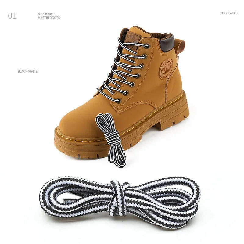 1 Pair 4mm Two-color Striped Round Color Polyester Shoelaces For Work Shoes Martin Boots Leather Boots Shoe Laces 100/120/150CM