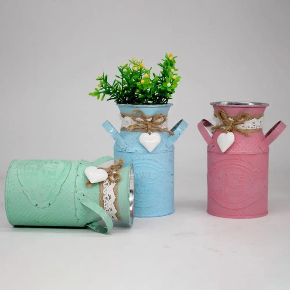 Vintage Shabby Metal Flower Vase Tin Pitcher Jug Plants Wedding Bucket Home Garden Decoration Dining Bar Decoration Iron Crafts