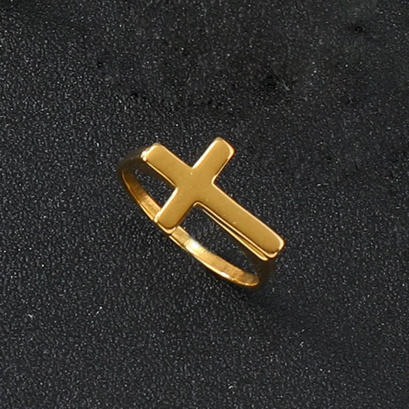 Simple Classic Thin Cross Ring For Men Women Stainless Steel Punk Gothic Ring Unisex Accessories Designer Jewelry Christian Gift