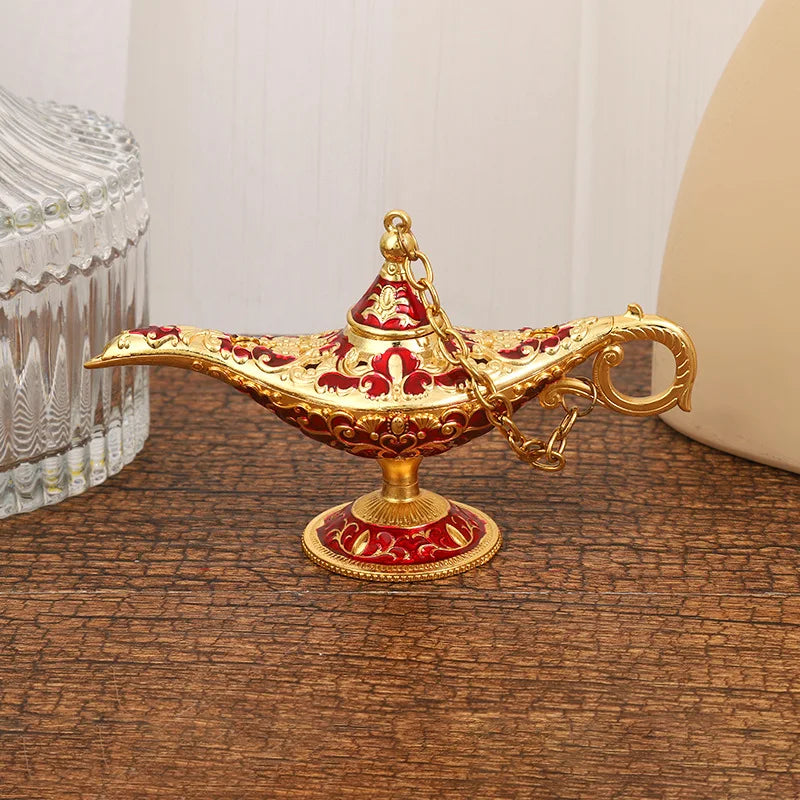 12cm(4.7")Classic Rare Hollow Legend Aladdin Magic Genie Lamps Incense Burners Retro Wishing Oil Lamp Home Decor Gift