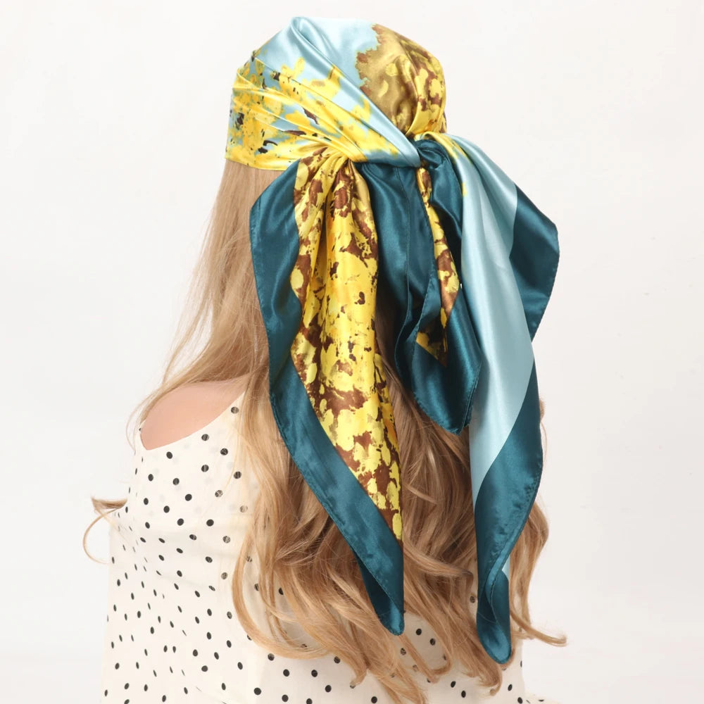 Silk Head Scarf Women Luxury Fashion Hair Scarve Summer Foulard Femme Satin Shawl Kerchief 90cm Square Headscarf Bandana Cheveux
