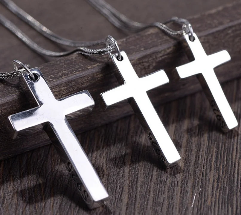 Real Solid 925 Silver Cross Pendant for Men Women Minimalist High Polished Fashion Classic Jesus Christian Prayer Jewelry