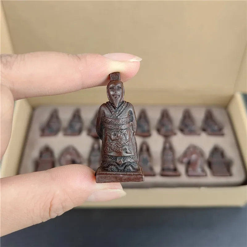 Terra Cotta Warriors Antique Small Chess Pieces Chess Leather Chess Board 27cm (10.63in) Handmade Characters Parent Child Games