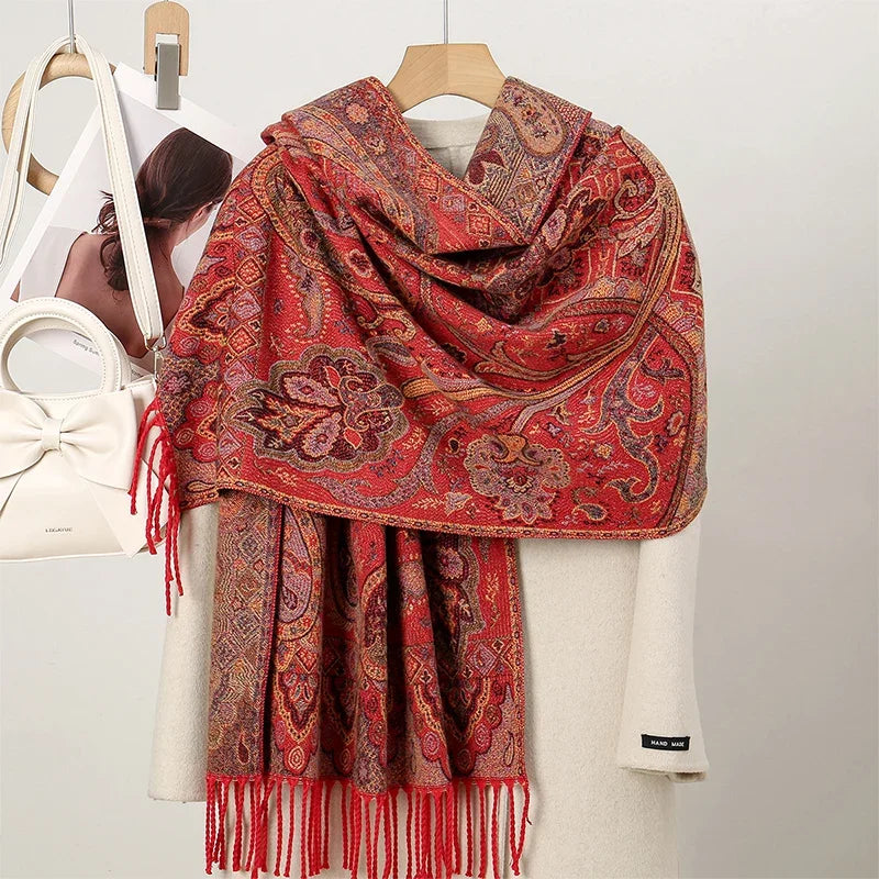 New Shawl Warm Winter Scarf Hijab Women Print Paisley Cashmere Pashmina Thick Wrap Head Neck Foulard Luxury 2024 Blanket Echarpe