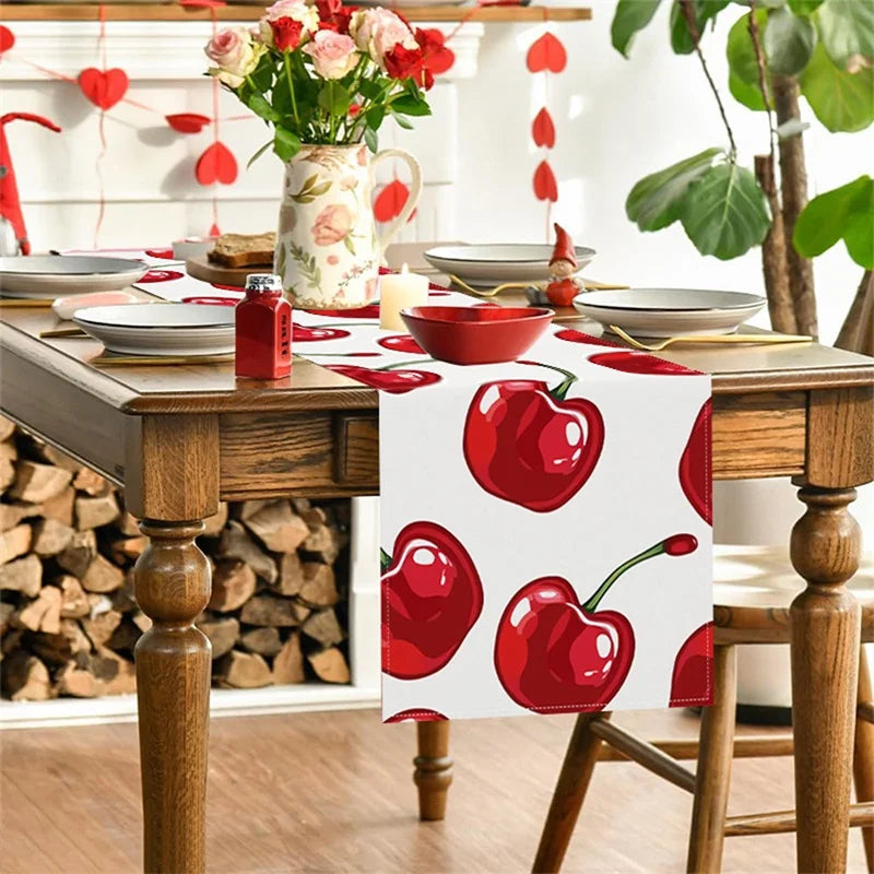 Linen Rectangle Tablecloth, Cherry Pattern Printed Table Cloth for Party and Home Decoration