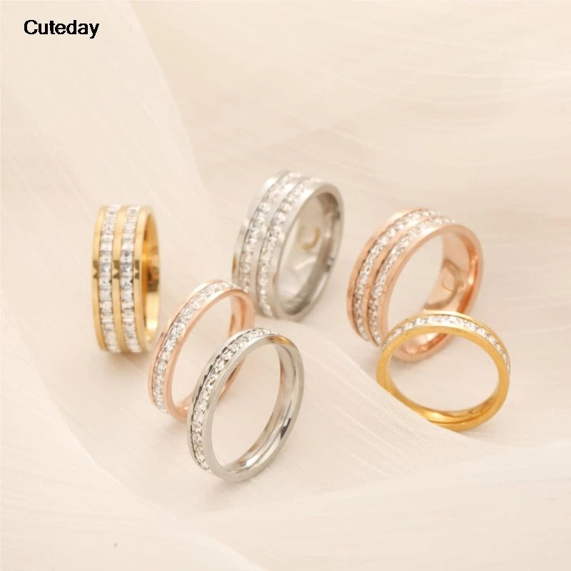 2024 Nwe Stainless Steel 18 K Gold Plated Sun Rings for Women Natural Stone Inlaid in Hollow Metal Texture Ring Trendy Jewelry