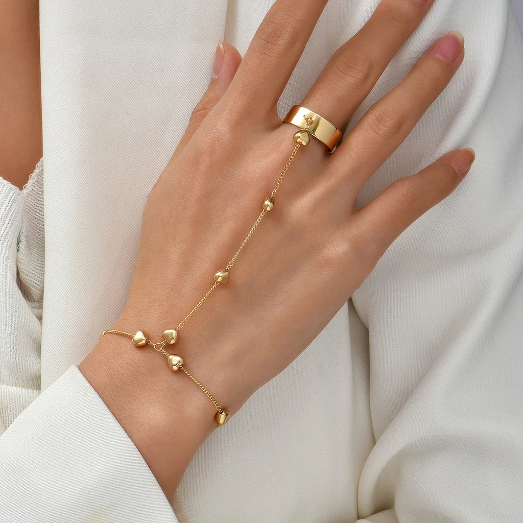 Dainty Hand Chain Bracelet Ring Gold Plated Handmade Link Chains Connecting Harness Bracelets Hand Jewelry for Women Trendy Gift