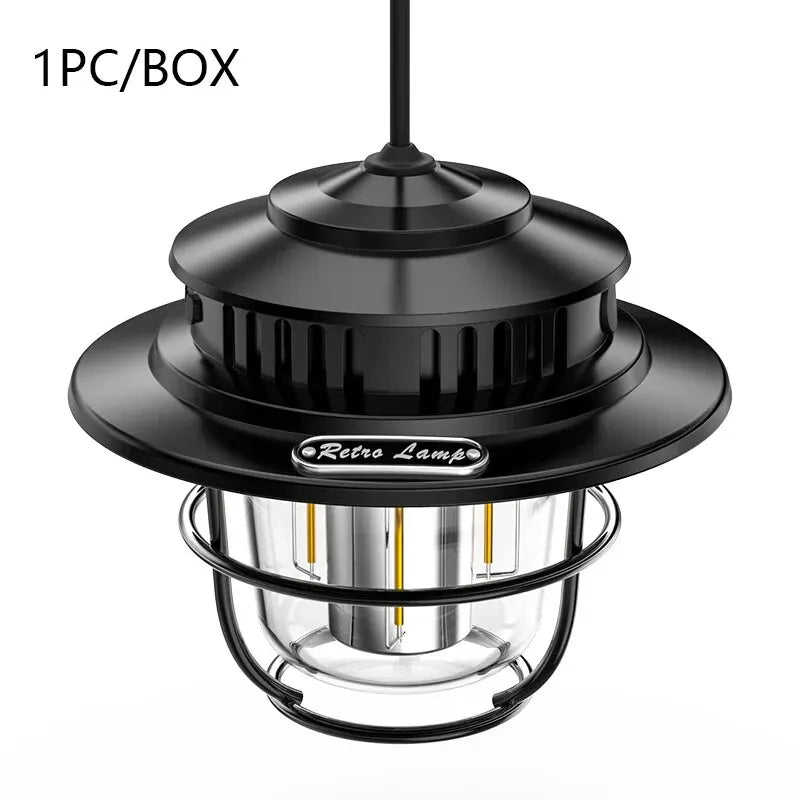 Retro Portable Camping Lantern Waterproof Emergency Light Stepless Dimmable Hanging Tent Lamp for Outdoor Hiking