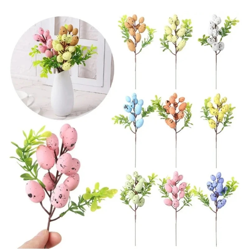 Colorful Egg Tree Branch Vibrant Natural Artificial Easter Branch Creative Easter Egg Flower For Wedding New