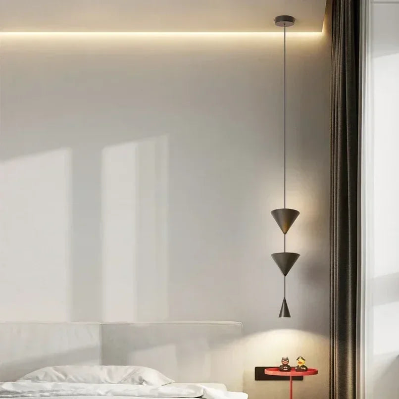 Minimalist Cone Led Pendant Lights for Bedroom Bedside Hotel Hanging Lamp Modern Ceiling Chandeliers Black White Droplight