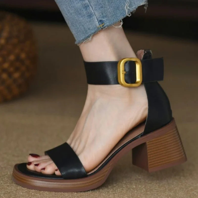 2025 sandalias de mujer Women Sandals Low Heels Basic Genuine Leather Office Ladies Casual Outdoor Shoes Woman Concise