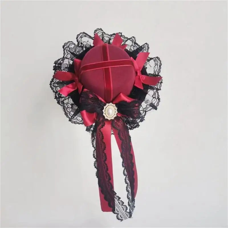 Ribbon Bowknot Veil Small Hat with Hair Clip Fashion Headwear Women Teens Halloween Hair Bows Masquerades Party Headwear
