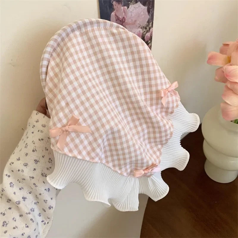 Red Woven Plaid Lace Hair Scarf Wraps Women Retro Triangle Headscarf Hat Travel Photo Headband Girl Hair Accessories