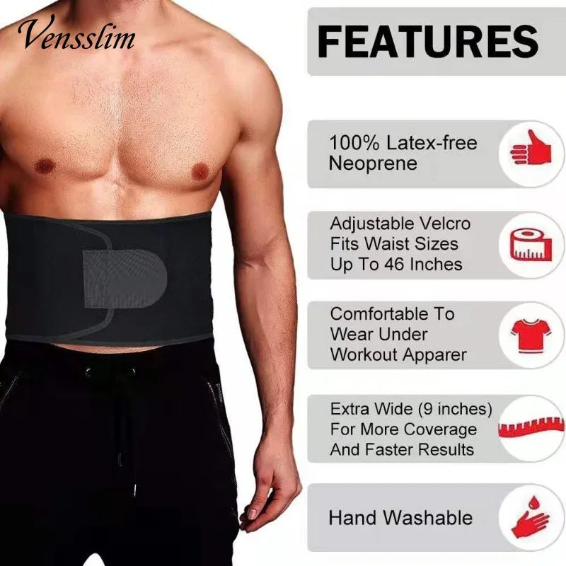 Vensslim Sports Waist Trainer Trimmer Sweat Body Shaper Belt Workout Slimming Belly Band for Men Gym Exercise Burn Fat Corset