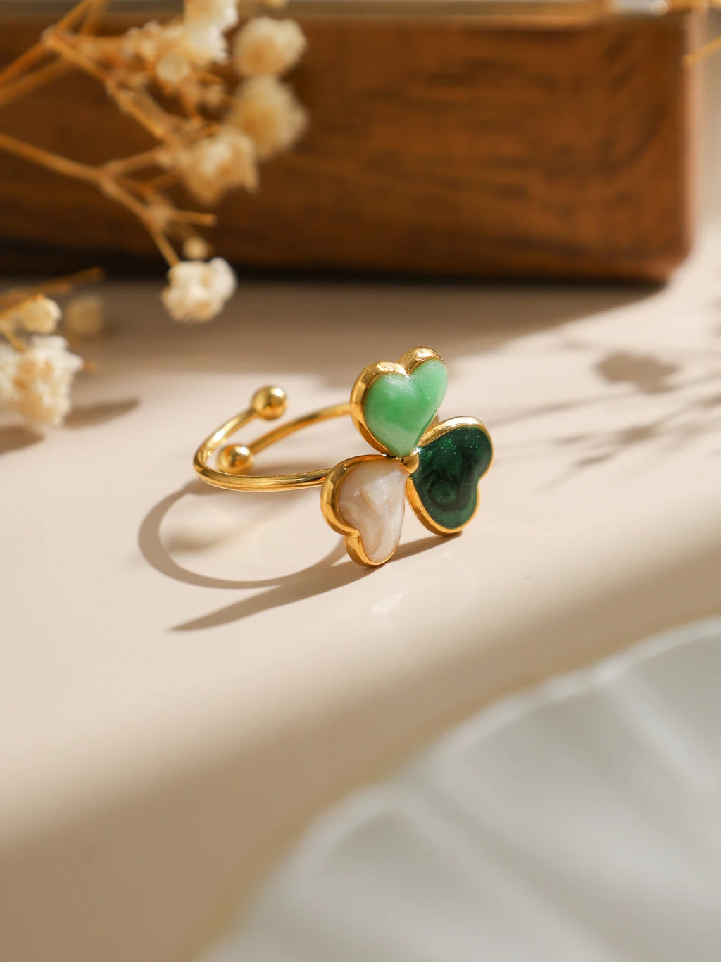 Multicolor Enamel Clover Stainless Steel Ring Women's Creative Meaning Lucky and Cute 18K Gold Plated Jewelry Waterproof