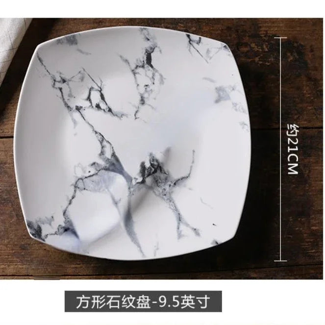 Ceramics Tableware Nordic Marbling Multiple Size Round Oval Plate Bowl Dish Pot Spoon Household Kitchen Supplies Dinnerware