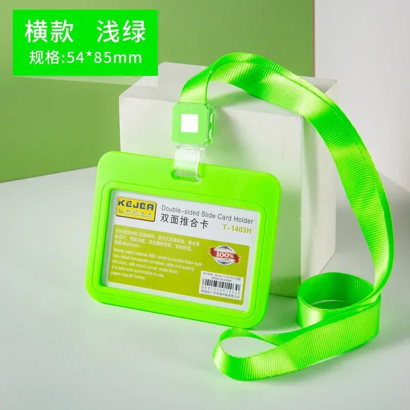 Cards Slots Double-sided Staff Work Card Cover Pass Access Card Holder Name Badge Holder ID Tag Bus Card Sleeve with Lanyard