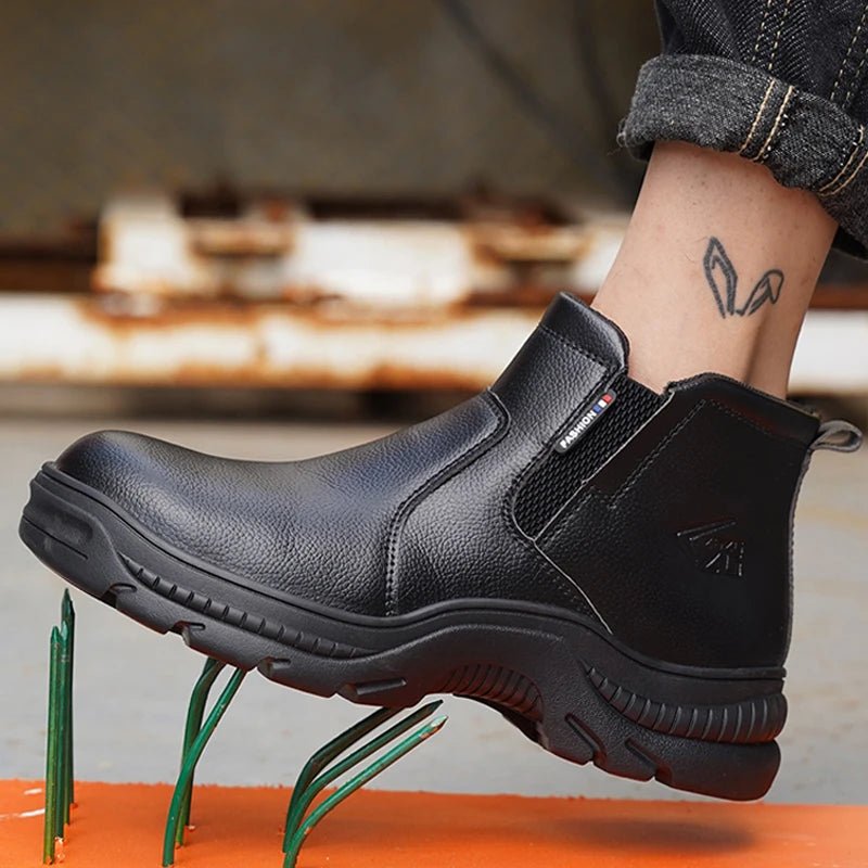 2025 Quality Leather Boots Men Safety Shoes Waterproof Work Boots Safety Steel Toe Shoes Men Puncture-Proof Indestructible Shoes