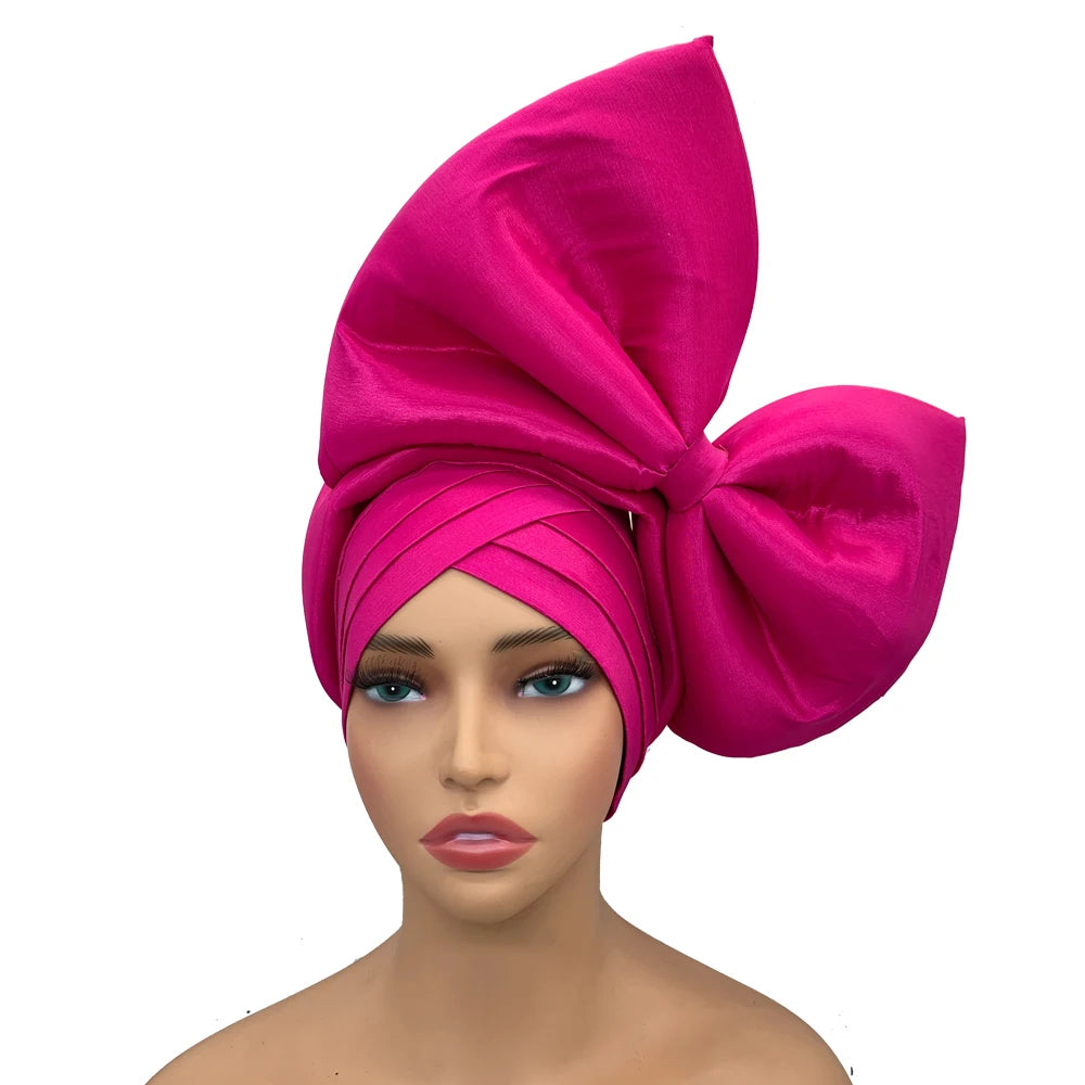 Big Bowknot Turban Cap for Women Exaggerated Headpiece African Auto Gele Headtie Nigeria Party Headwear Hat Lady Head Wraps