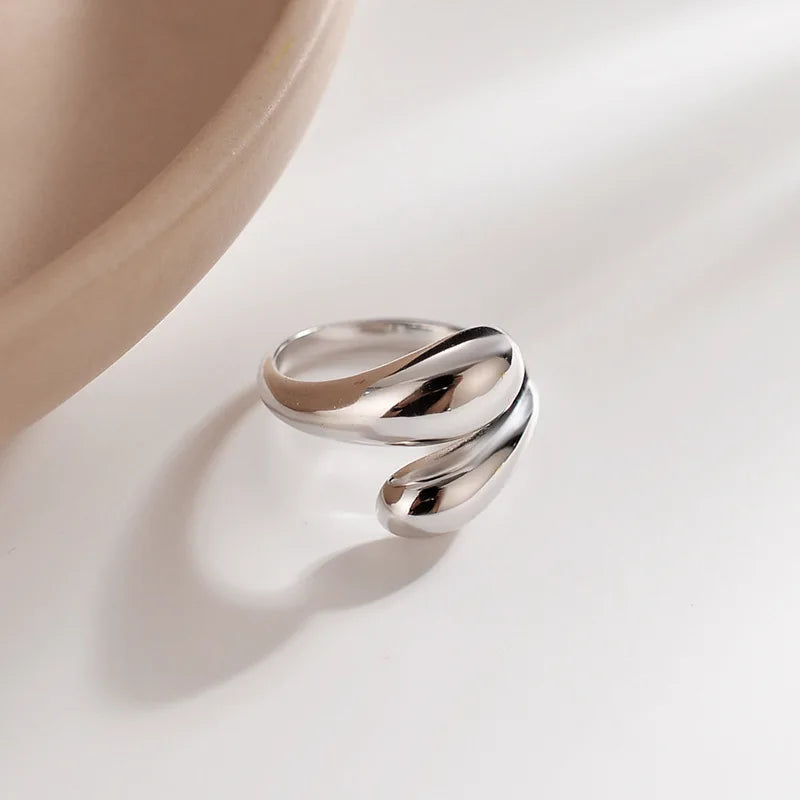 Stainless Steel Minimalist Rings For Women Trend Gold Color Smooth Double Ball Beads Open Rings Aesthetic Jewelry Couple Gifts